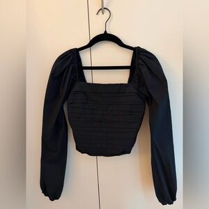 Abercrombie & Fitch Black Puff-Sleeve Pleated Crop Top